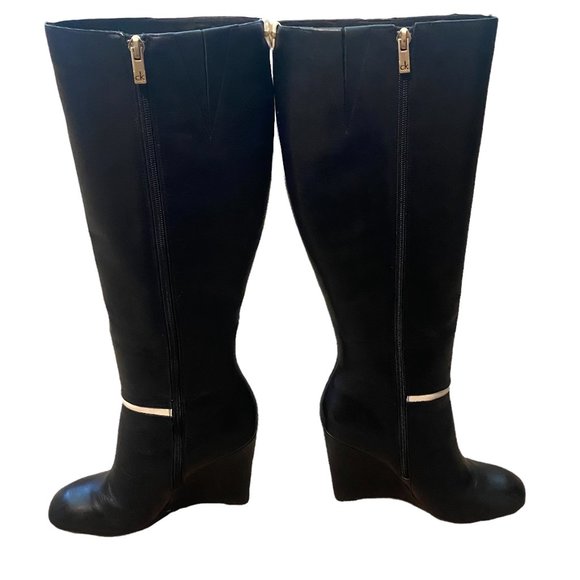 Calvin Klein Poloma Tall Black Wedge Boots w/ White Stripe Size 9 Women's - Picture 7 of 12